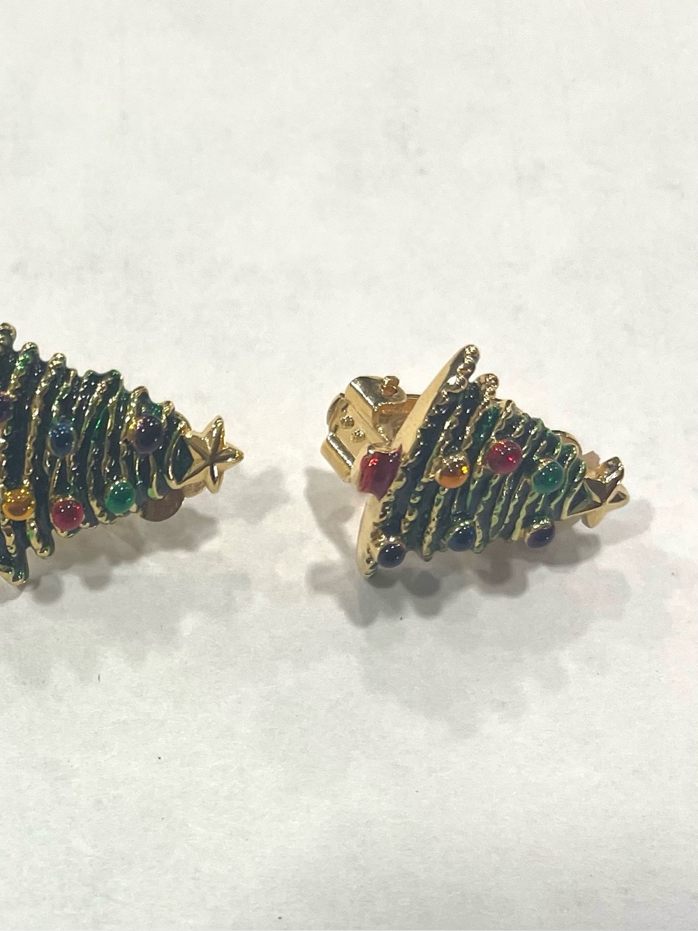 Festive Gold-Tone Green Christmas Tree Stud Earrings